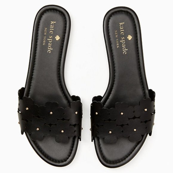 NEW Kate Spade Women's US Size 7.5, 8 Daisy Field Slide Sandals, Black Gold - Picture 2 of 4